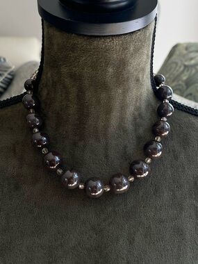 Authentic Vintage Dior 1960 Purplish Gray Round Glass Beaded Statement Necklace